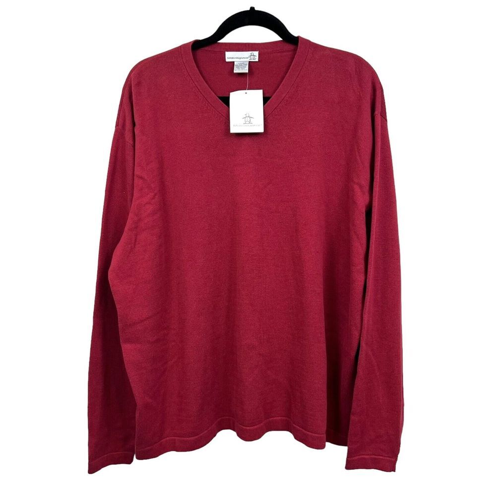 Munsingwear Womens Knit Sweater V Neck Stretch Long Sleeve Red Size XXL*